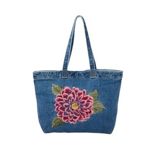 DG2 Flower Embroidered Denin Tote